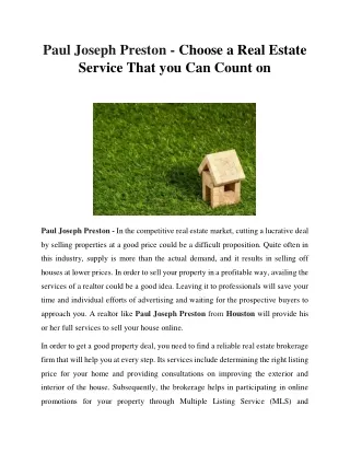 Paul Joseph Preston - Choosing the right real estate agent