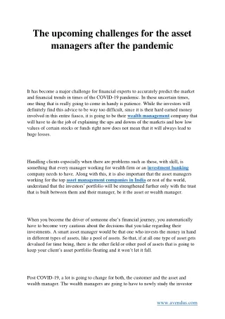 the upcoming challenges for the asset managers