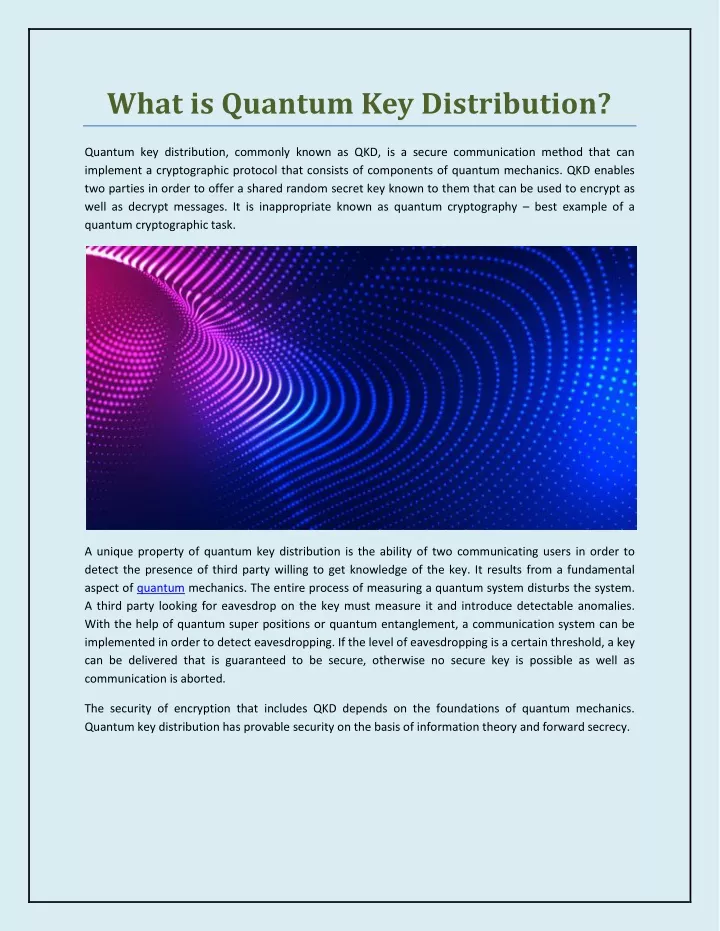 what is quantum key distribution