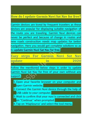 call  1-800-368-9412 How Do I Update My Garmin Nuvi Sat Nav For Free