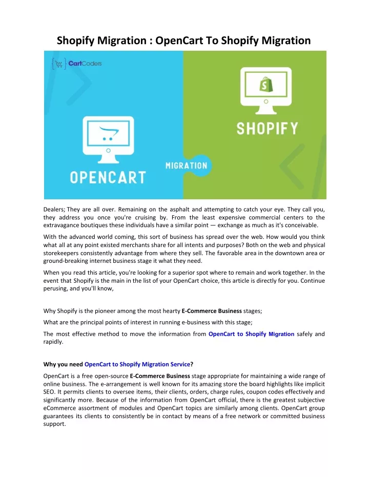 shopify migration opencart to shopify migration
