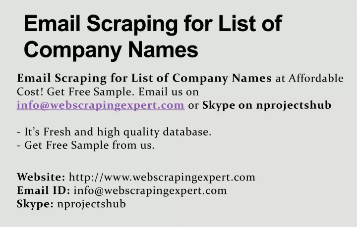 email scraping for list of company names