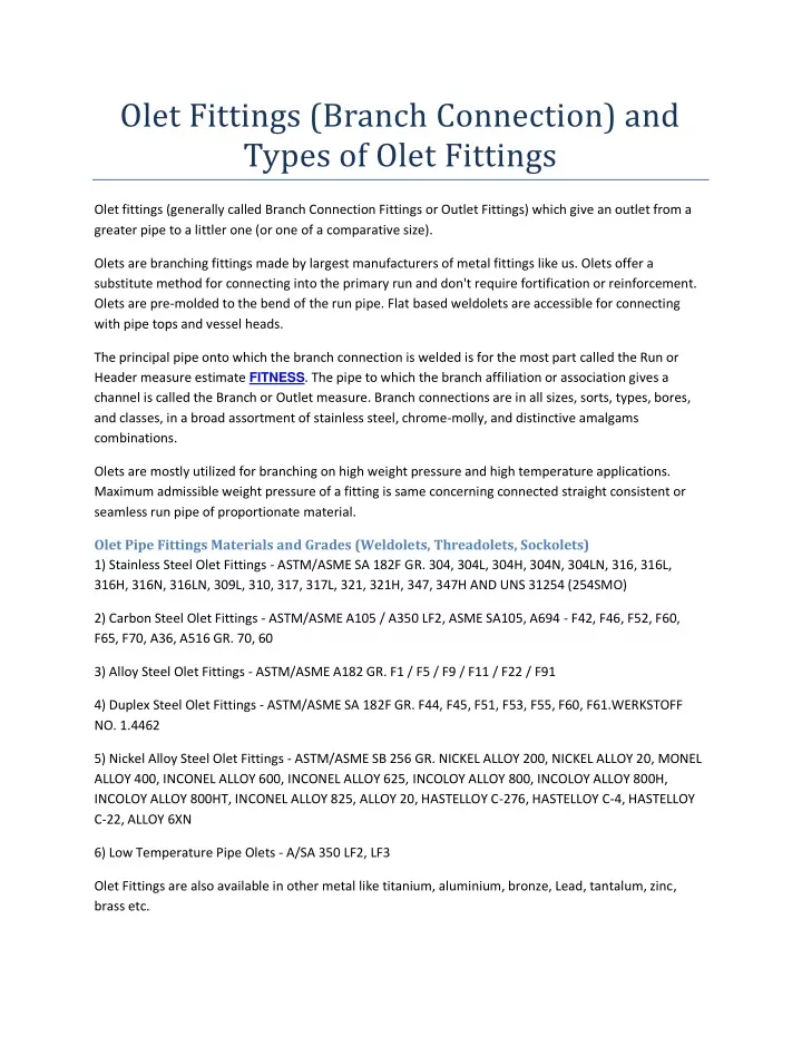 olet fittings branch connection and types of olet
