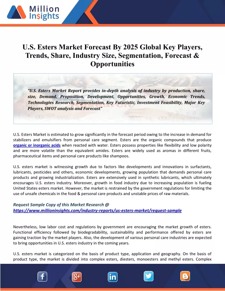 u s esters market forecast by 2025 global