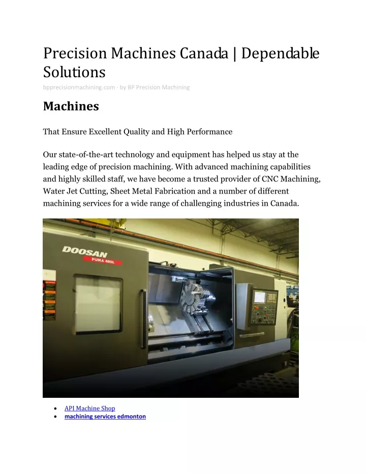 precision machines canada dependable solutions