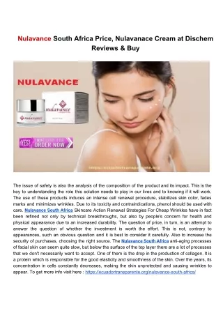 Nulavance South Africa Price, Nulavanace Cream at Dischem Reviews & Buy
