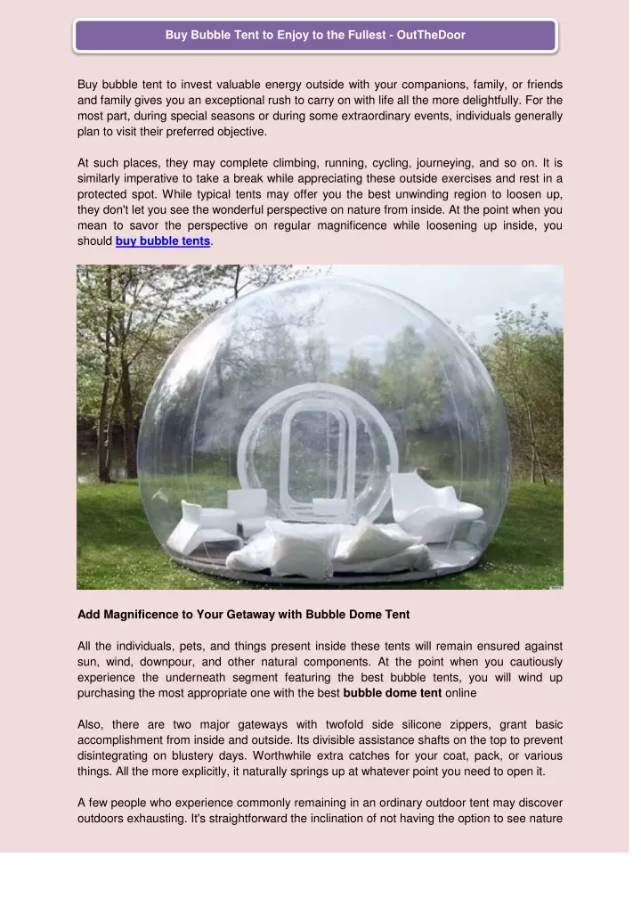 buy bubble tent to enjoy to the fullest outthedoor