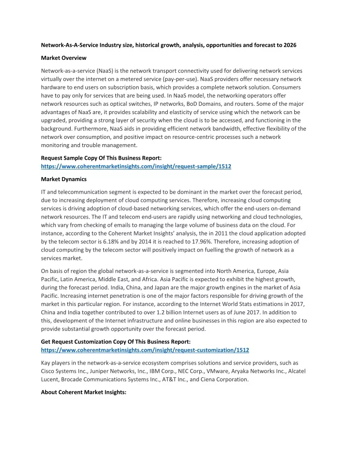 network as a service industry size historical