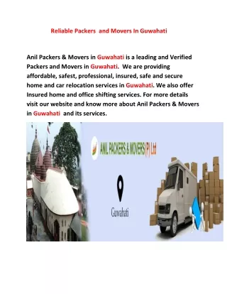 Reliable Packers and Movers In Guwahati