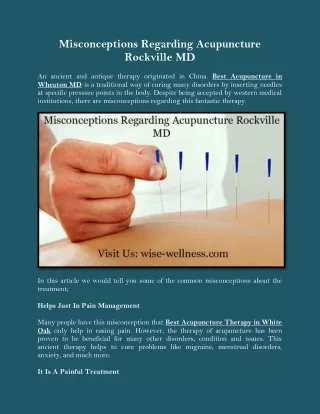 Misconceptions Regarding Acupuncture Rockville MD