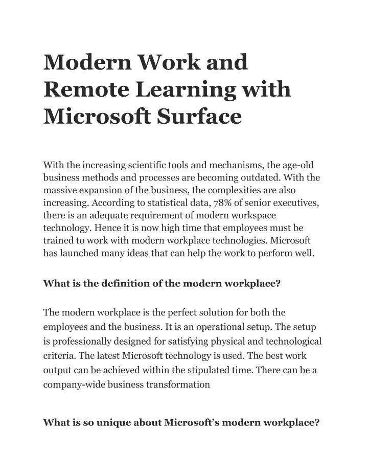 modern work and remote learning with microsoft
