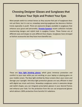 Choosing Designer Glasses and Sunglasses that Enhance Your Style and Protect Your Eyes