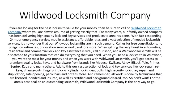 wildwood locksmith company
