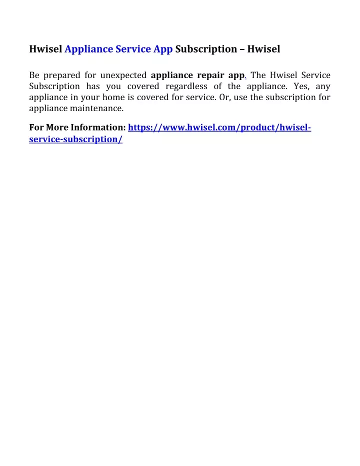 hwisel appliance service app subscription hwisel