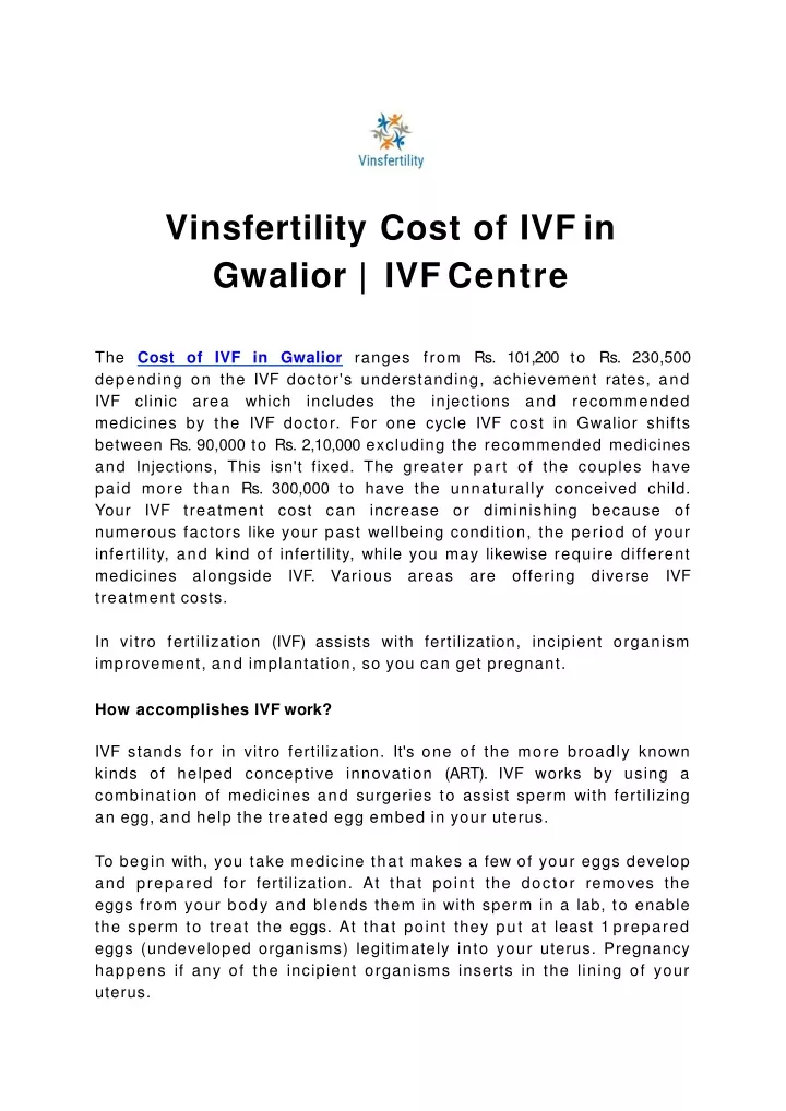 vinsfertility cost of ivf in gwalior ivf centre