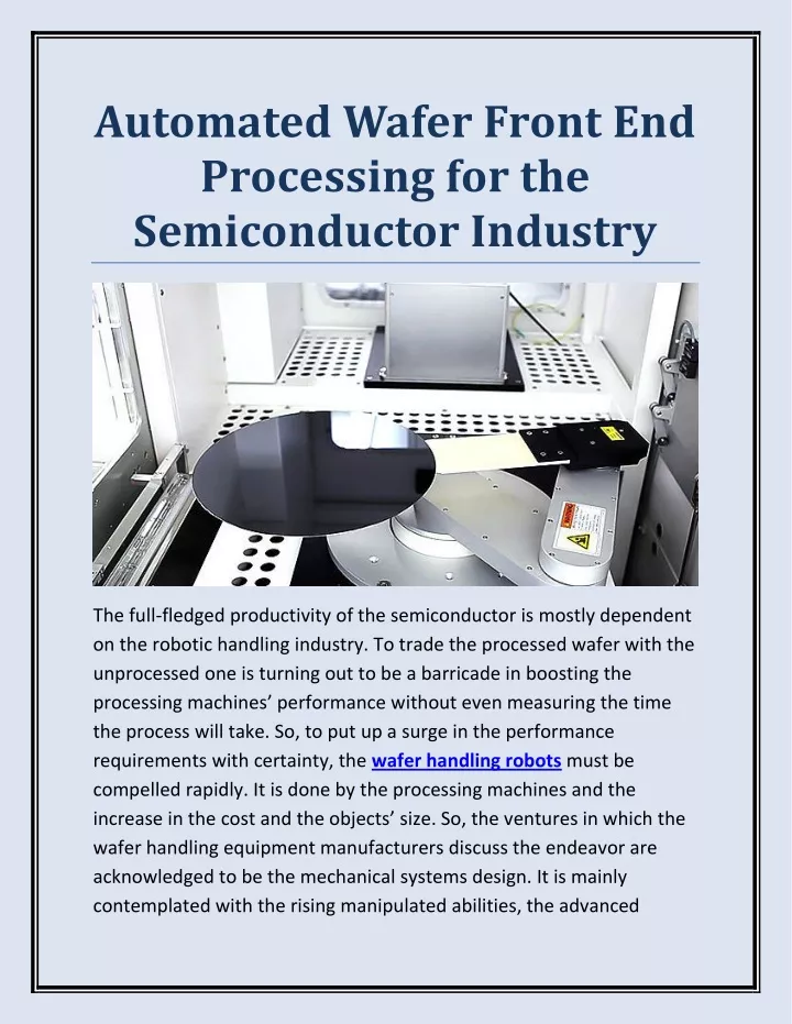 automated wafer front end processing