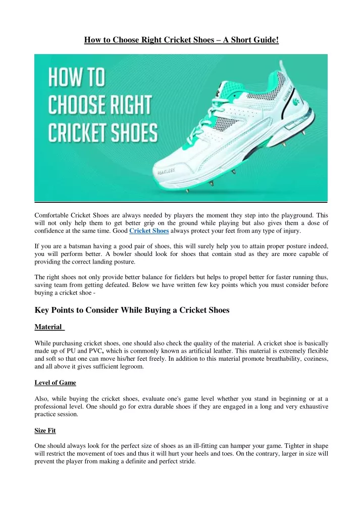how to choose right cricket shoes a short guide