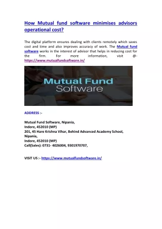 How Mutual fund software minimises advisors operational cost?