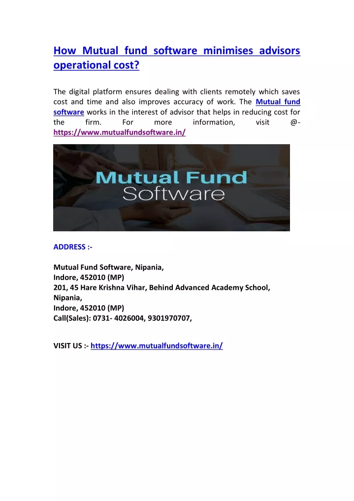 how mutual fund software minimises advisors