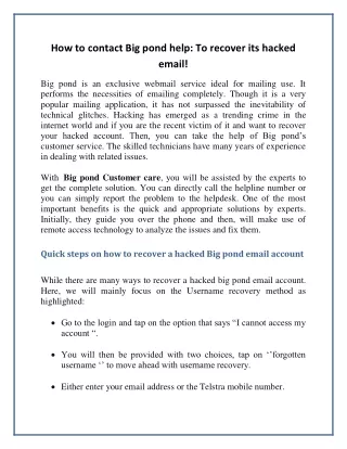 how to contact big pond help to recover