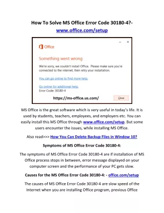 how to solve ms office error code 30180