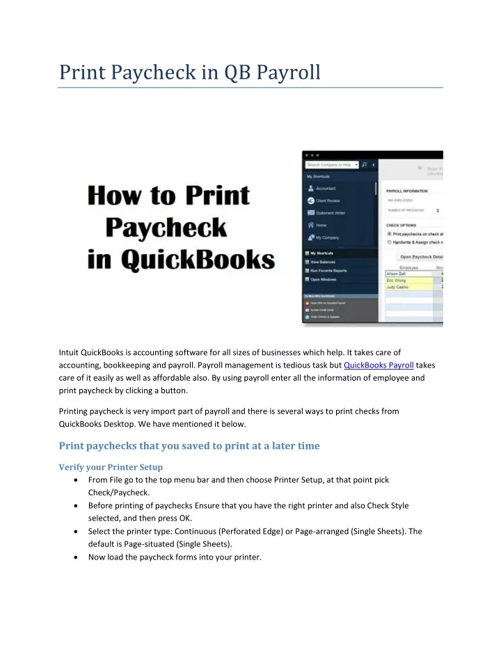 print paycheck in qb payroll