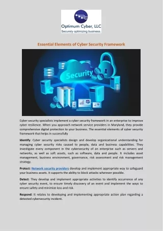 Essential Elements of Cyber Security Framework