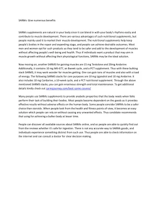 sarms give numerous benefits sarms supplements