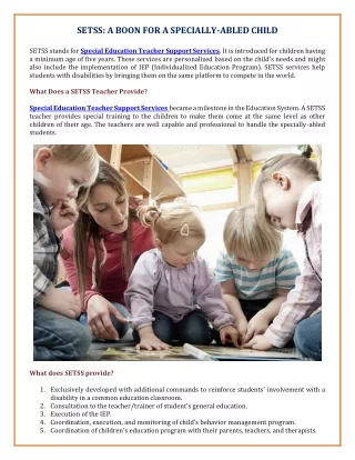 setss a boon for a specially abled child setss