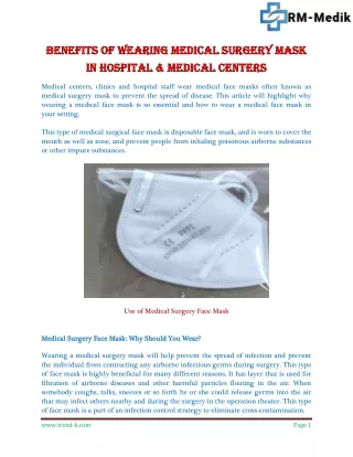 Benefits Of Wearing Medical Surgery Mask in Hospital & Medical Centers