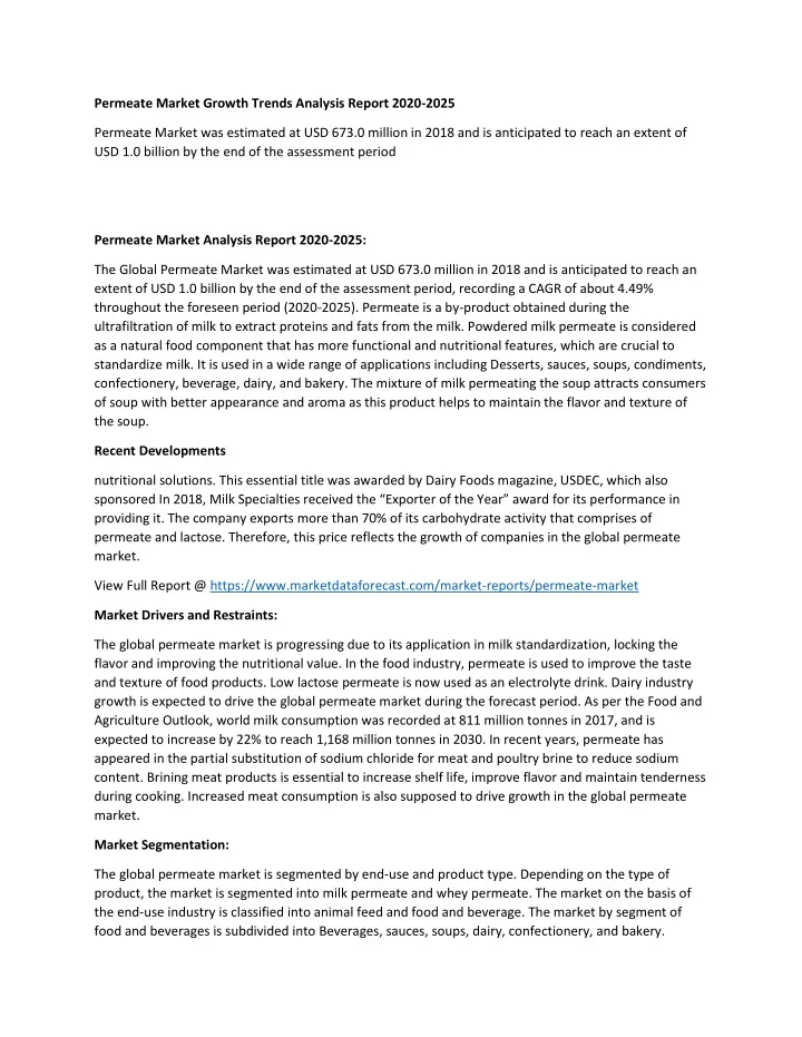 permeate market growth trends analysis report