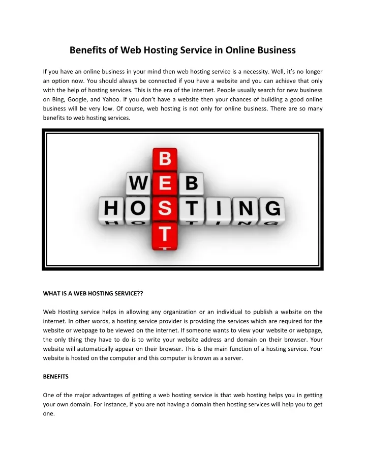 benefits of web hosting service in online business