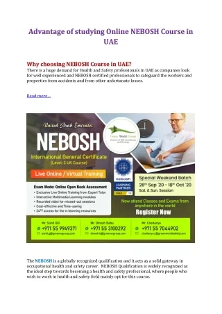 advantage of studying online nebosh course in uae