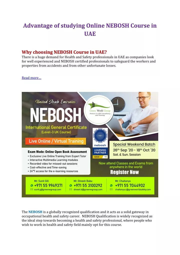 advantage of studying online nebosh course in uae