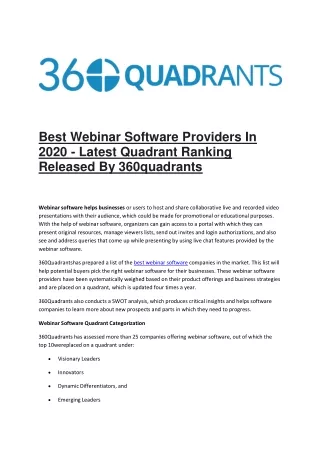 Best Webinar Software Providers In 2020 - Latest Quadrant Ranking Released By 360quadrants