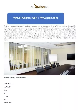 Professional Business Address Miami | Mywisebc.com