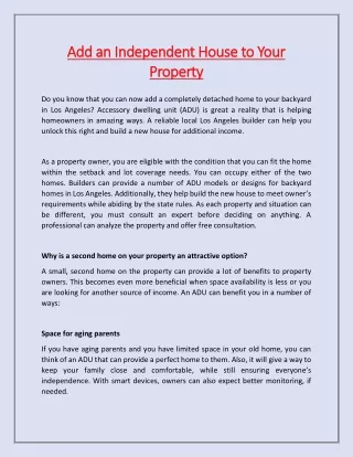 add an independent house to your