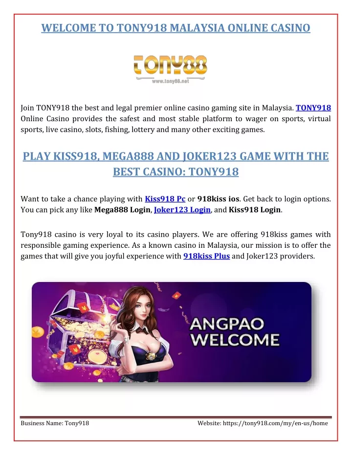 welcome to tony918 malaysia online casino