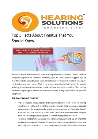 Top 5 Facts About Tinnitus That You Should Know.