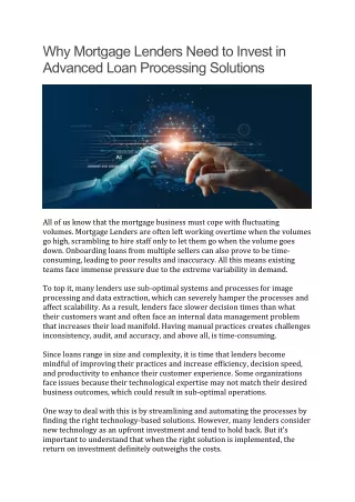why mortgage lenders need to invest in advanced
