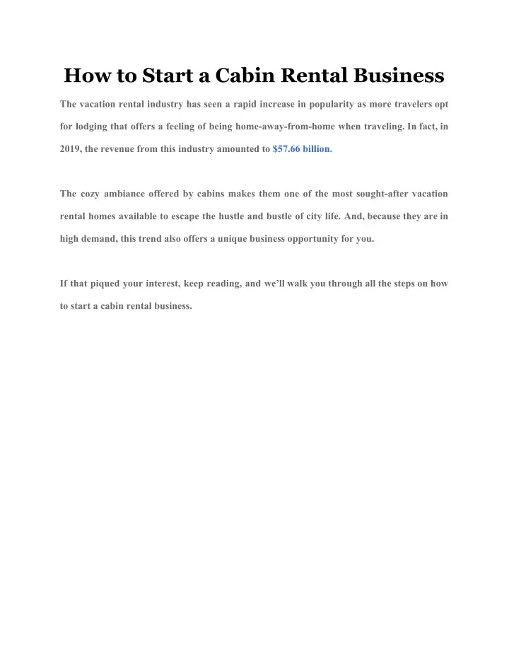 how to start a cabin rental business