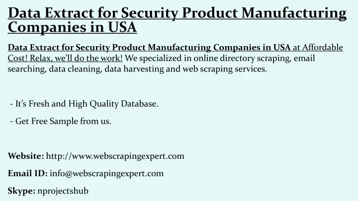 data extract for security product manufacturing companies in usa