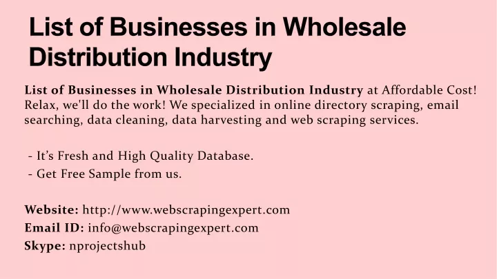 list of businesses in wholesale distribution industry