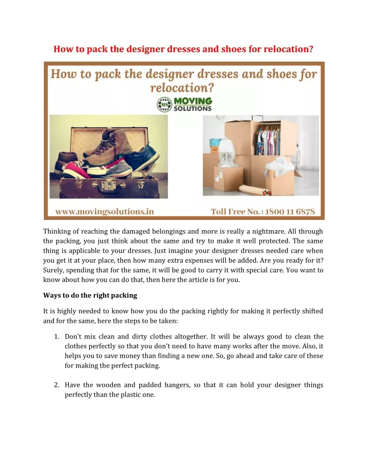 how to pack the designer dresses and shoes