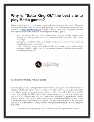 Why is “Satta King Ok” the best site to play Matka games?