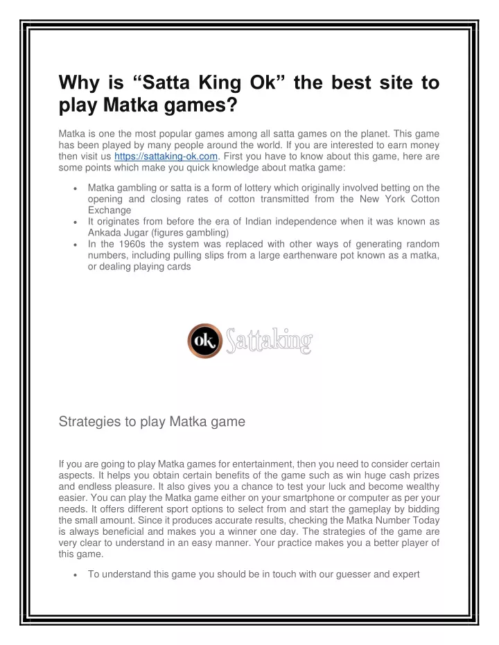 why is satta king ok the best site to play matka