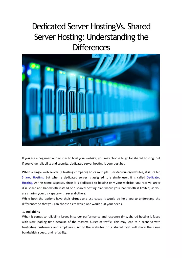 dedicated server hosting vs shared server hosting understanding the differences