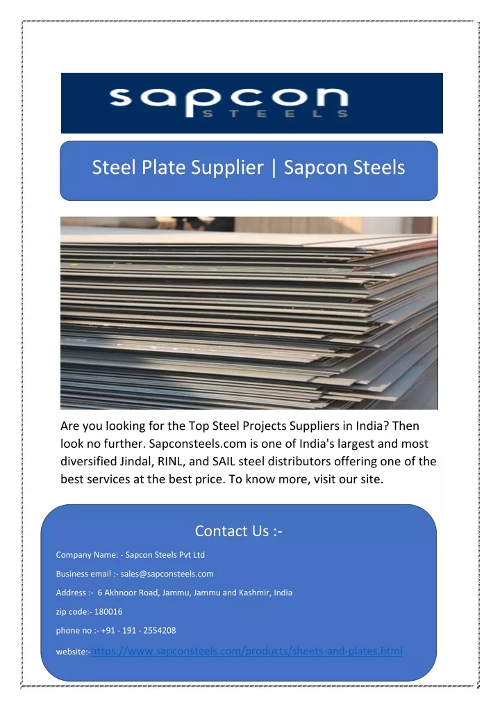 steel plate supplier sapcon steels
