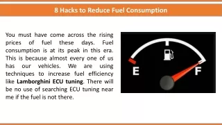 8 Hacks to Reduce Fuel Consumption