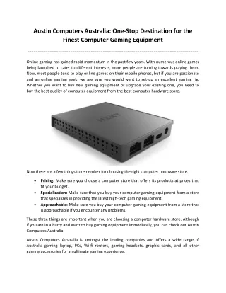 Austin Computers Australia: One-Stop Destination for the Finest Computer Gaming Equipment